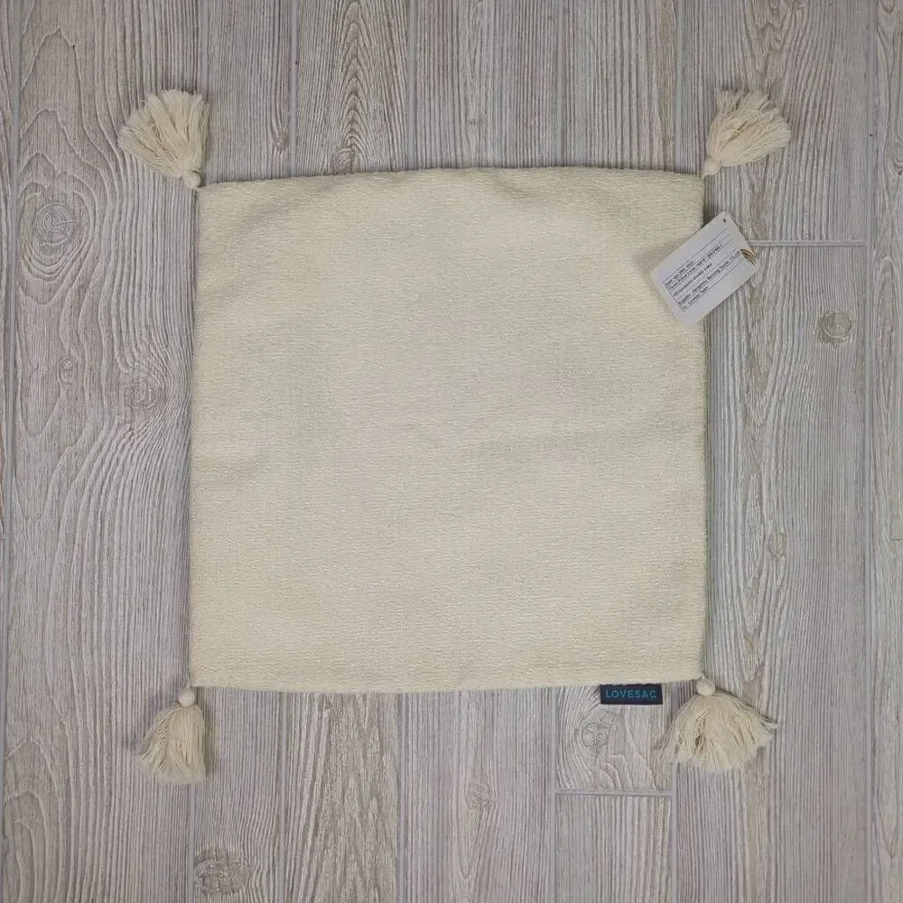 Brand New LOVESAC Knitted Knotted Ends Pillow Cover Case Sham Beige 18x18